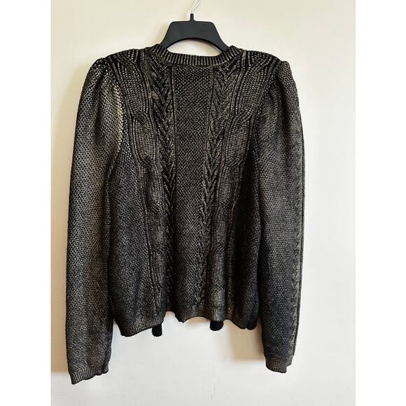 Express Black Gold Metallic Cable Knit Cardigan Size Large - Picture 8 of 8